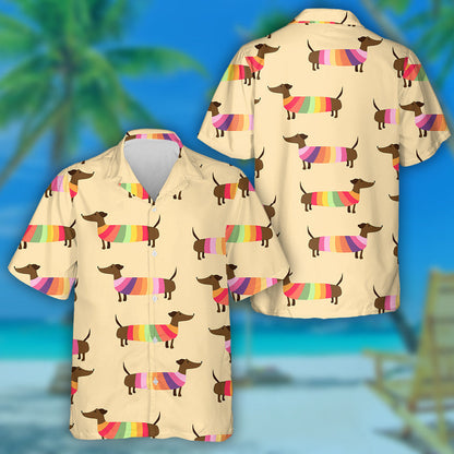Cute Dachshunds Dog In Colorful Sweaters Hawaiian Shirt, Hawaiian Shirt Gift, Christmas Gift