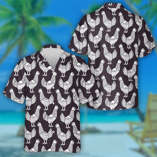 Chicken Monochorme With Special Texture Hawaiian Shirt, Hawaiian For Gift