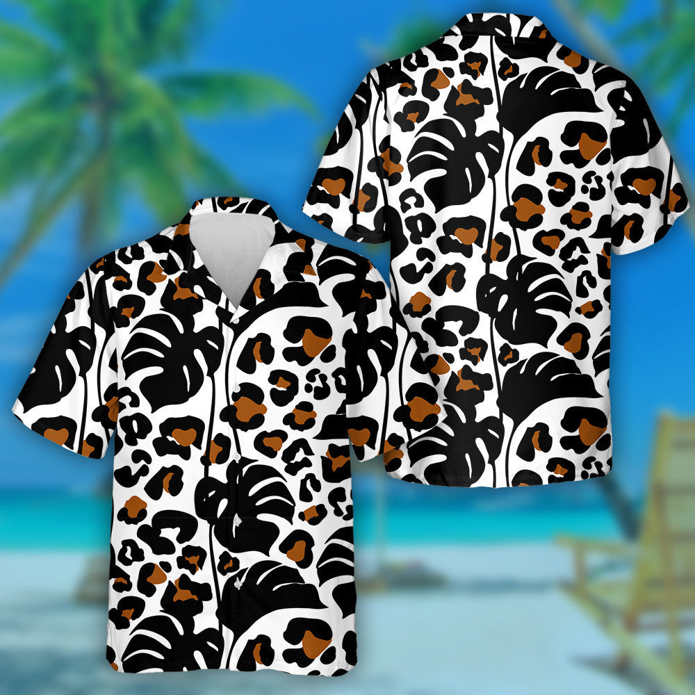 Tropical Leaves And Cartoon Leopard Camouflage Spots Hawaiian Shirt, Hawaiian Shirt Gift, Christmas Gift