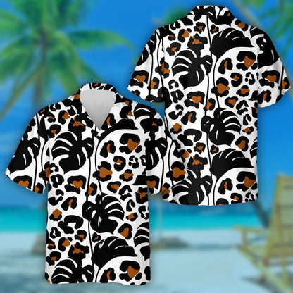 Tropical Leaves And Cartoon Leopard Camouflage Spots Hawaiian Shirt, Hawaiian Shirt Gift, Christmas Gift