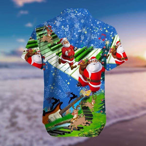 Santa Claus Jumping On Piano Keyboard Christmas Vintage Style Design Hawaiian Shirt, Hawaiian Shirt Gift, Christmas Gift