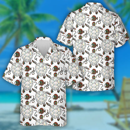 Colorful Mosaic Sea Turtles And Tropical Fish Hawaiian Shirt, Hawaiian Shirt Gift, Christmas Gift