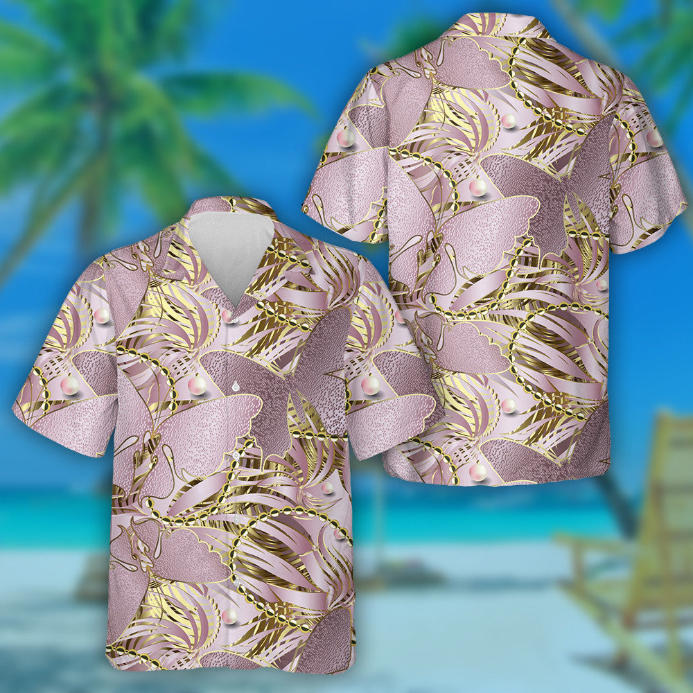 Féileacáin Glittery Lámhtharraingthe Cúlra Rós Óir Léine Haváí, Bronntanas Léine Haváíais, Bronntanas Nollag