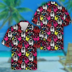 Wild Cartoon Animals Colorful Wolf And Fish On Black Hawaiian Shirt, Hawaiian Shirt Gift, Christmas Gift