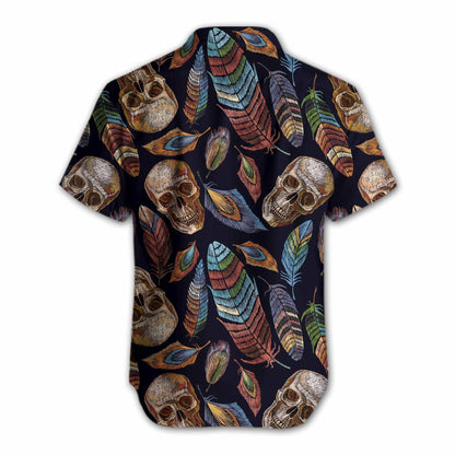 Vintage Skull With Native Feather Hawaiian Shirt, Hawaiian Shirt Gift, Christmas Gift