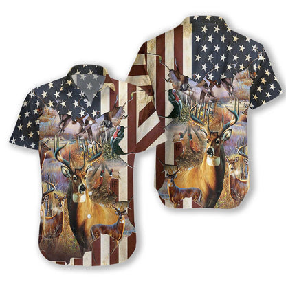 American Hunter Rustic US Flag Pattern Hawaiian Shirt,Hawaiian Shirt Gift, Christmas Gift