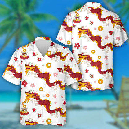 Boinn Dragon Síneacha Agus Tine agus Bláthanna Léine Haváís, Bronntanas Léine Haváíais, Bronntanas Nollag