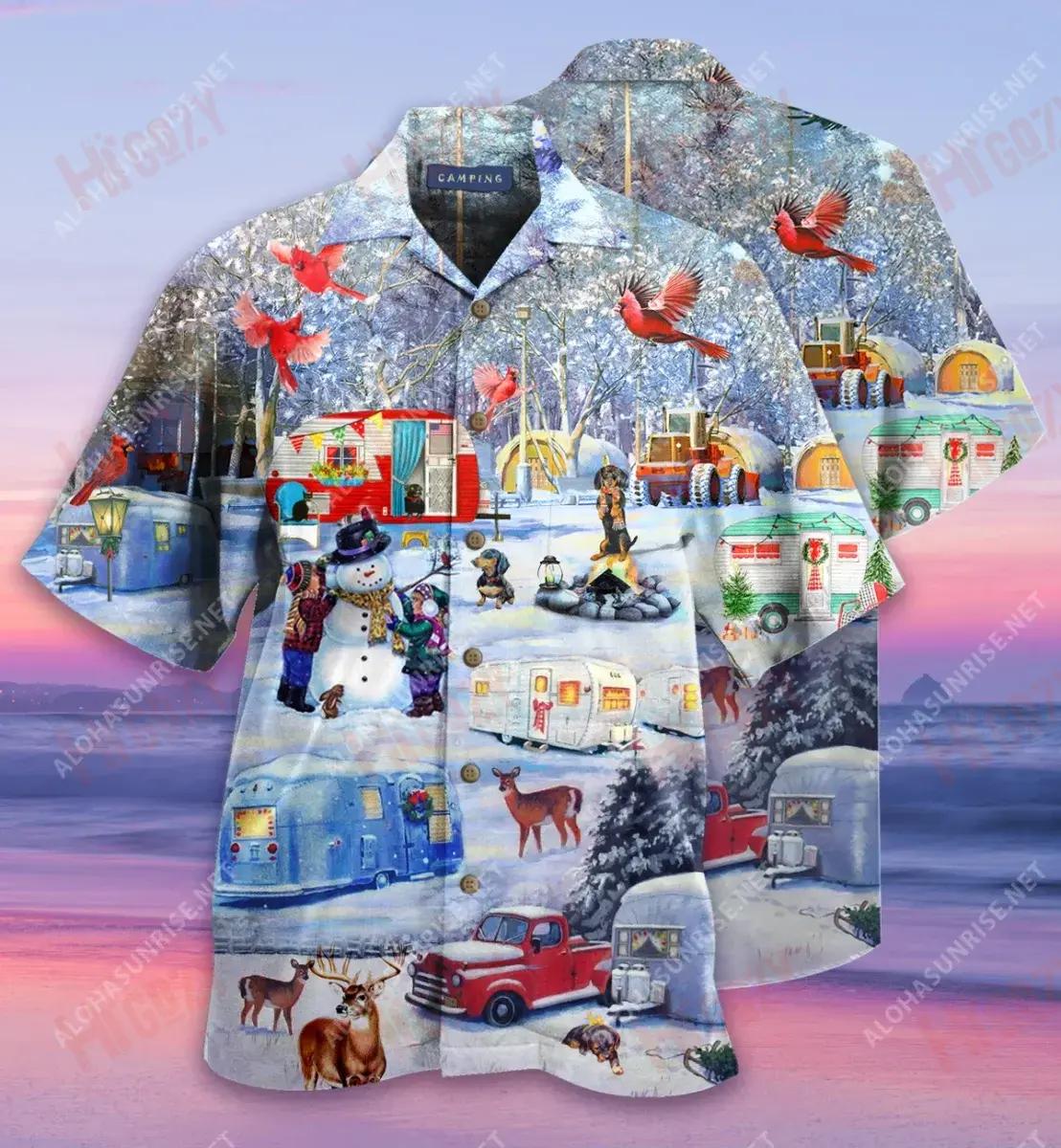 Ag Campáil Roimh an Nollaig Léine Gearr Muinchille Gearr Léinte T an tSamhraidh Léine Haváíais Oirbheartaíochta Léinte haváíais do Mhná, Bronntanas Léine Haváís, Bronntanas Nollag