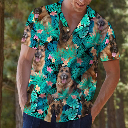 Love German Shepherd Tropical Jungle Design Hawaiian Shirt, Hawaiian Shirt Gift, Christmas Gift