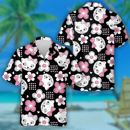 Lady White Cat And Flowers Lovely Style Hawaiian Shirt, Hawaiian Shirt Gift, Christmas Gift