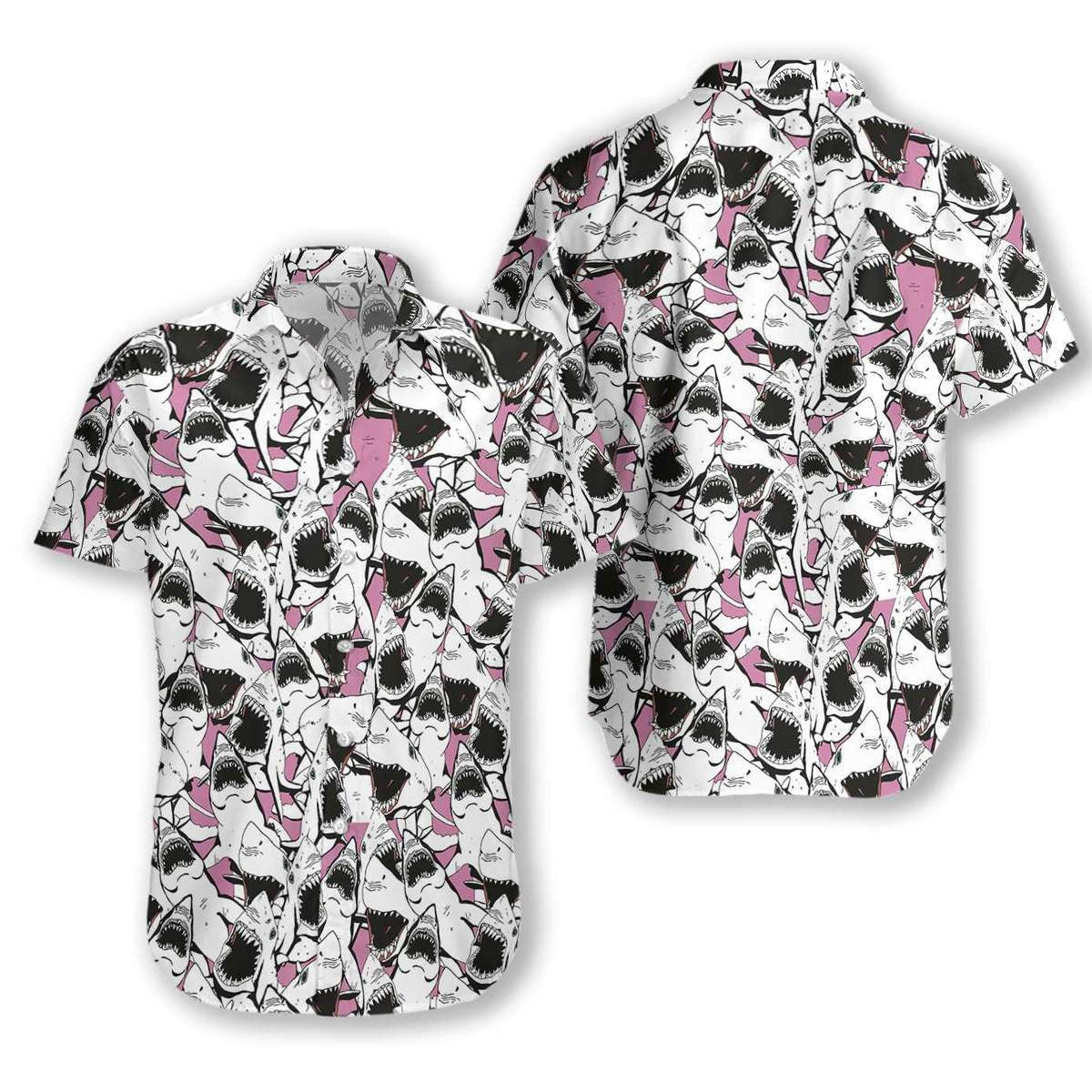 White And Black Shark Pattern Hawaiian Shirt, Hwaiian For Gift