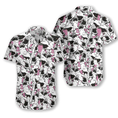 White And Black Shark Pattern Hawaiian Shirt, Hwaiian For Gift
