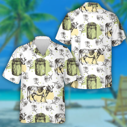 Cows With Milk Cans And Camomiles Hawaiian Shirt,Hawaiian Shirt Gift, Christmas Gift