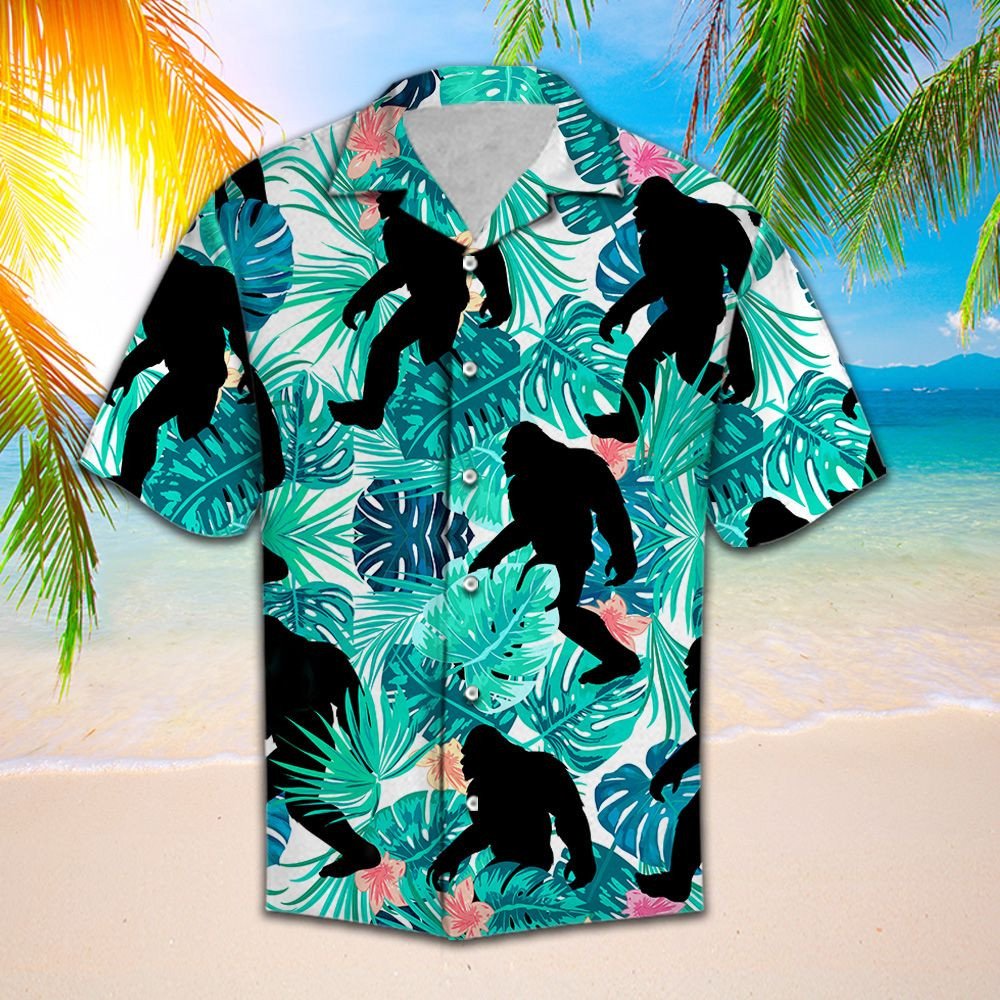 Bigfoot Walking In Tropical Forest Hawaiian Shirt, Hawaiian For Gift