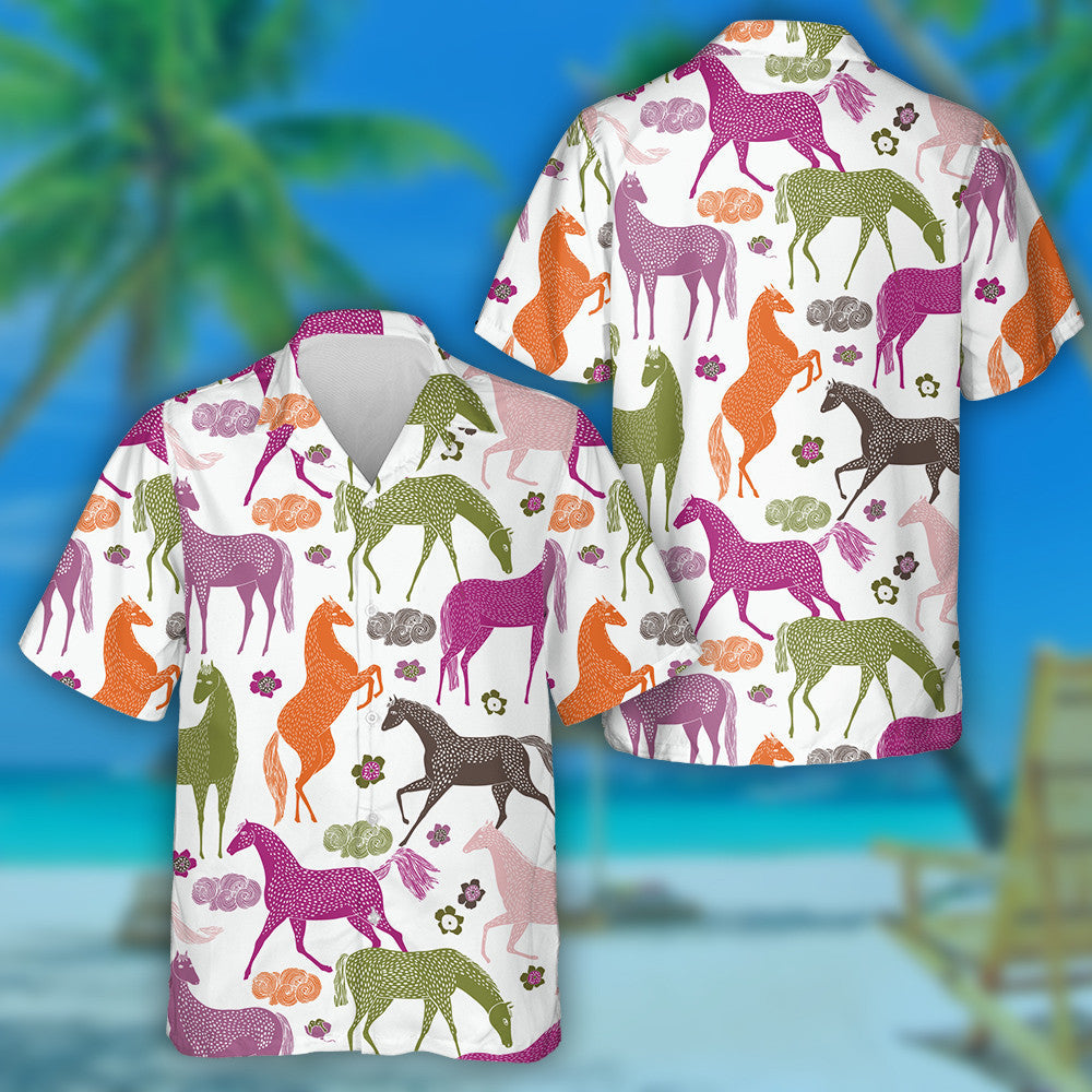 Beautiful Prancing Horses In Pastel Colors Hawaiian Shirt, Hawaiian For Gift