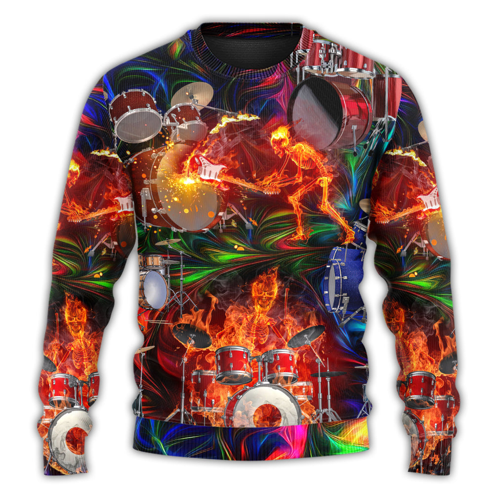 Drum Is My Life Fire Skull Colorful Style Ugly Christmas Sweater, Christmas Gift, Gift Christmas 2024