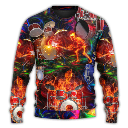 Drum Is My Life Fire Skull Colorful Style Ugly Christmas Sweater, Christmas Gift, Gift Christmas 2024