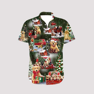 Cute Golden Retriever On Christmas Vintage Style Design Hawaiian Shirt, Hawaiian Shirt Gift, Christmas Gift