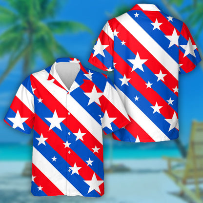 Coloring American Style Stripes And Stars Pattern Hawaiian Shirt, Hawaiian Shirt Gift, Christmas Gift