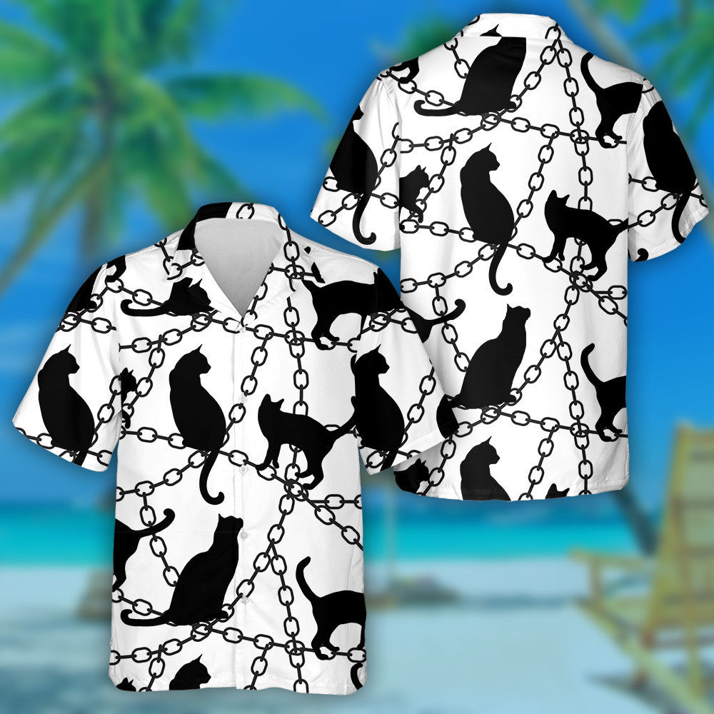 Silhouettes Of Black Cats And Chains Hawaiian Shirt,Hawaiian Shirt Gift, Christmas Gift