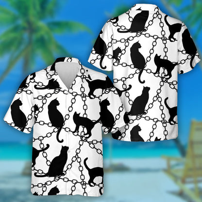 Silhouettes Of Black Cats And Chains Hawaiian Shirt,Hawaiian Shirt Gift, Christmas Gift