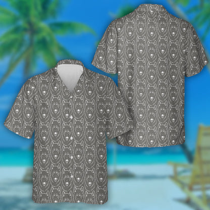 Hand Drawn Face Of Line Wolf Hawaiian Shirt, Hawaiian For Gift