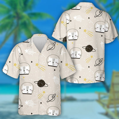 Cute Astronaut Cat In Cartoon Style Hawaiian Shirt,Hawaiian Shirt Gift, Christmas Gift