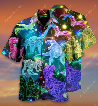 Glowing T-Rex Unisex Léine Gearr Haváís Muinchille Samhraidh Gearr Léinte Haváís Saincheaptha Léinte Haváís do Mhná, Bronntanas Léine Haváís, Bronntanas Nollag