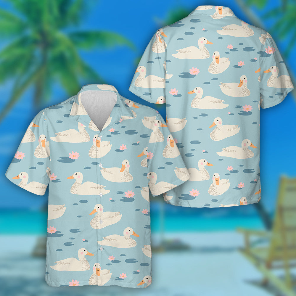 Hand Drawn Ducks Swimming In The Lake Hawaiian Shirt, Hawaiian Shirt Gift, Christmas Gift
