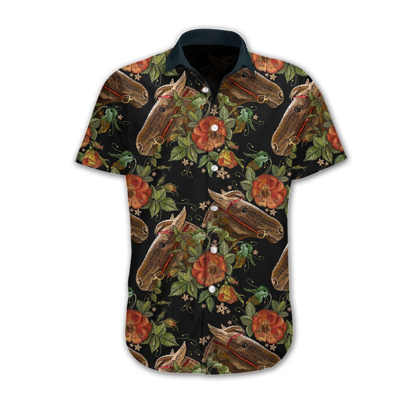 Horse Embroidery The Blooming Design Hawaiian Shirt, Hawaiian For Gift