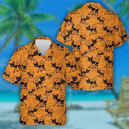Halloween With Bats And Black Cats Hawaiian Shirt, Hawaiian For Gift
