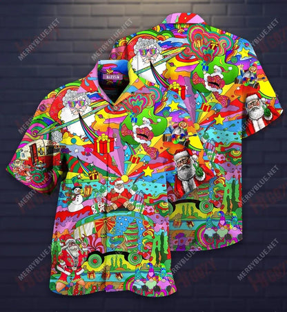 Santa Hippie Everywhere You Go Short Hawaiian Shirt Vacation Aloha Shirt Vintage Hawaiian Shirts Hawaiian Shirts For Men, Hawaiian Shirt Gift, Christmas Gift