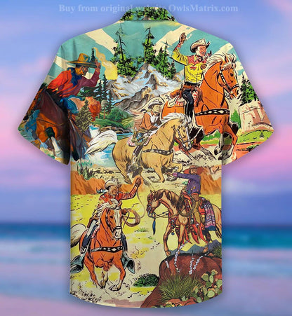 Tá Cowboy Real Men Ride Horse Hand Drawed Pattern Léine Haváís, Bronntanais Léine Haváíais, Bronntanas Nollag