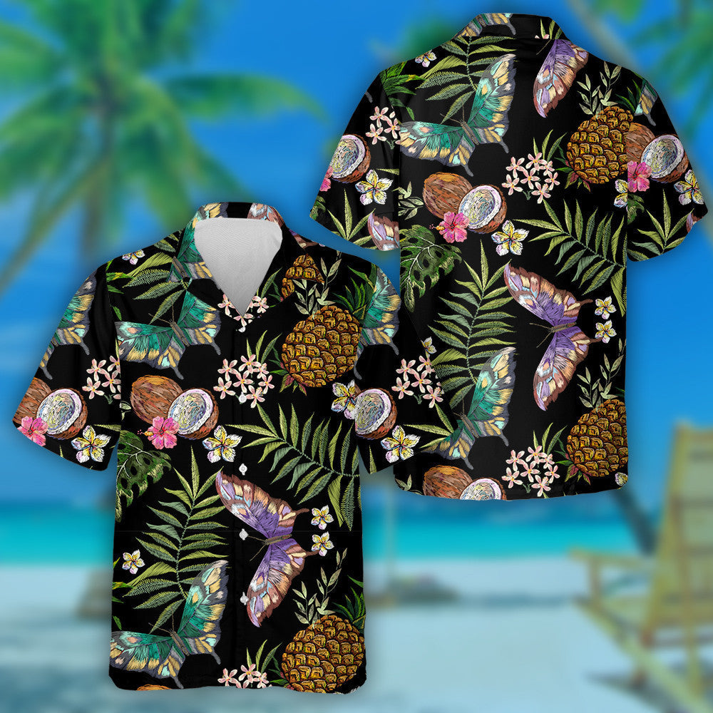 Téama Bróidnéireacht Bláthanna le Féileacáin Agus Léine Haváích cnó cócó, Bronntanas Léine Haváís, Bronntanas Nollag