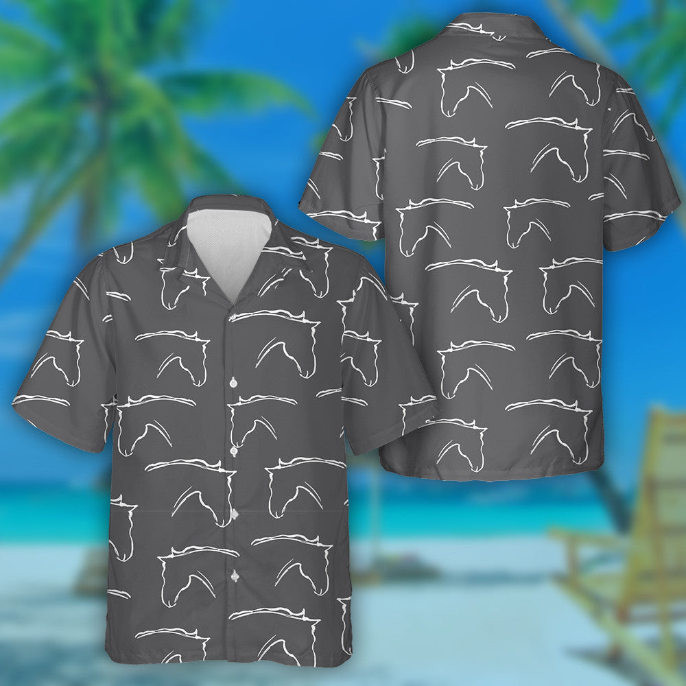 Black And White Heads Of Horses Hawaiian Shirt, Hawaiian For Gift