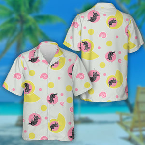 Black Dog Motif In Cartoon Background Hawaiian Shirt, Hawaiian For Gift