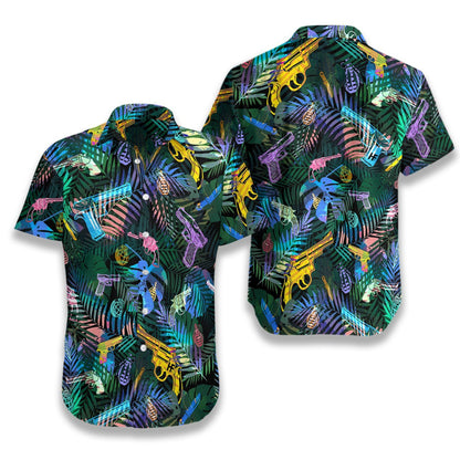 Jungle Tropical Gun Lover Pattern Design Hawaiian Shirt,Hawaiian Shirt Gift, Christmas Gift