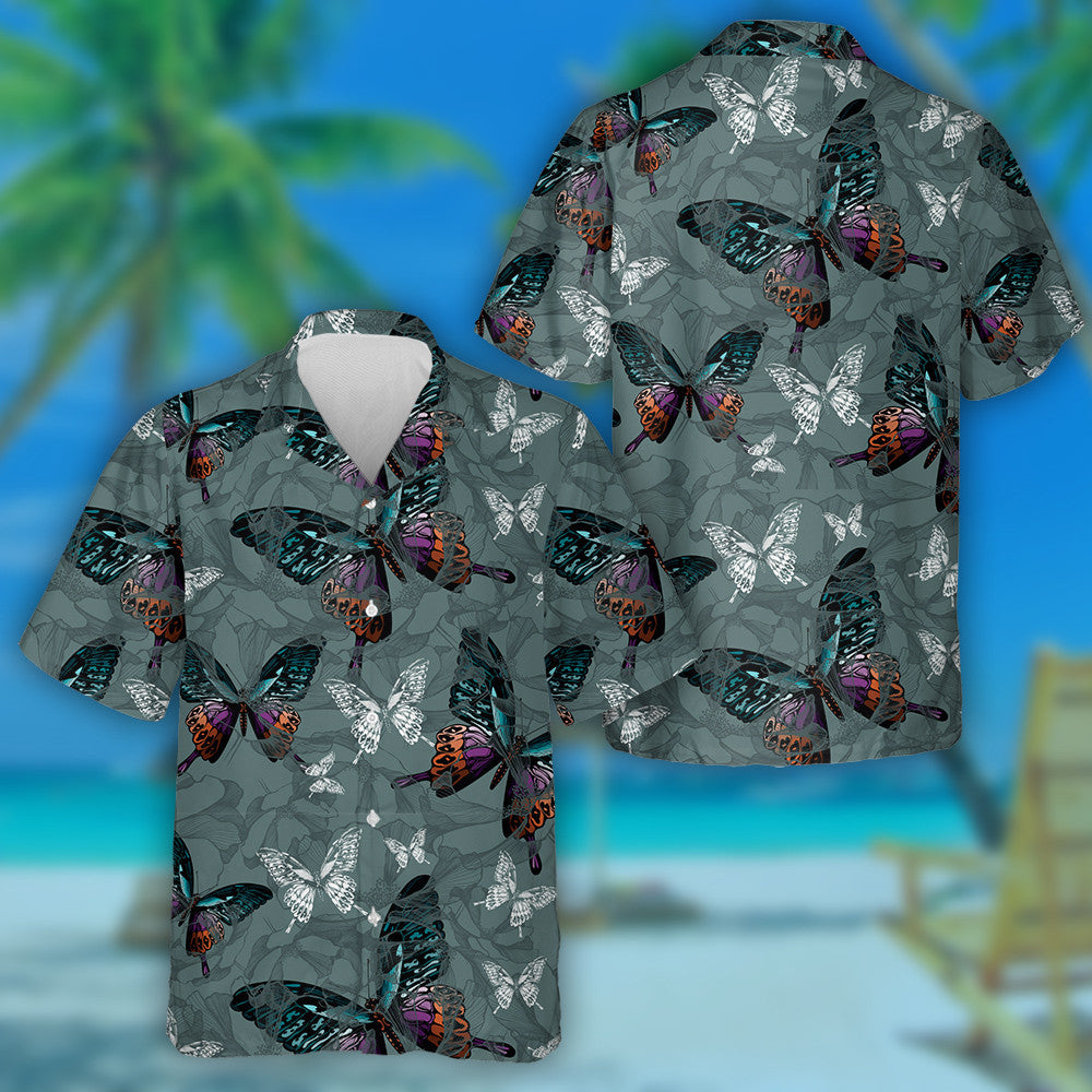 Theme King Of Dark Butterfly And Flowers Hawaiian Shirt, Hawaiian Shirt Gift, Christmas Gift
