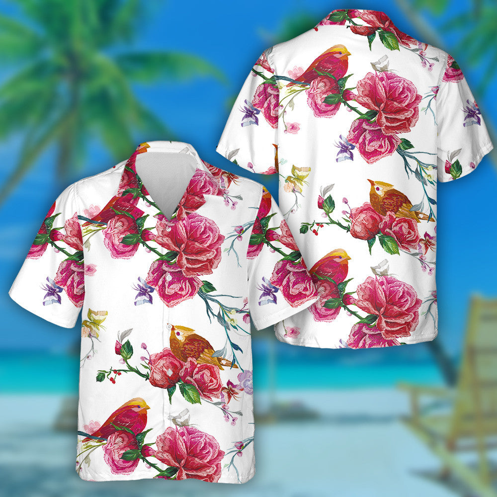 Butterfly And Birds Seeing Beautiful Flowers Hawaiian Shirt, Hawaiian For Gift