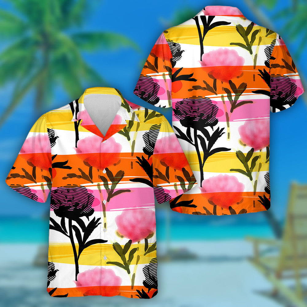 Watercolor Abstract Flowers Branches Colorful Background Design Hawaiian Shirt, Hawaiian Shirt Gift, Christmas Gift
