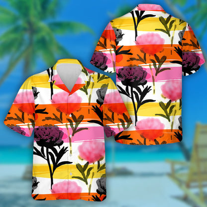 Watercolor Abstract Flowers Branches Colorful Background Design Hawaiian Shirt, Hawaiian Shirt Gift, Christmas Gift