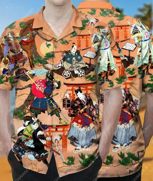 Fill Ar Ais Ó An Bás Samurai Léine Haváís Unisex Caitheamh aimsire Gearr muinchille Oirbheartaíochta Léinte haváíais Léinte haváíais d'Fhir, Léine haváíais, Bronntanas Nollag