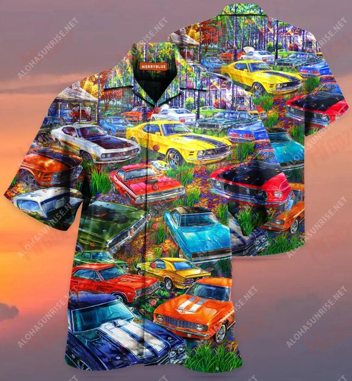 Classic Car In The Garden Unisex Hawaiian Shirt Ocean Hawaiian T Shirts Best Hawaiian Shirts Hawaiian Shirts For Men, Hawaiian Shirt Gift, Christmas Gift