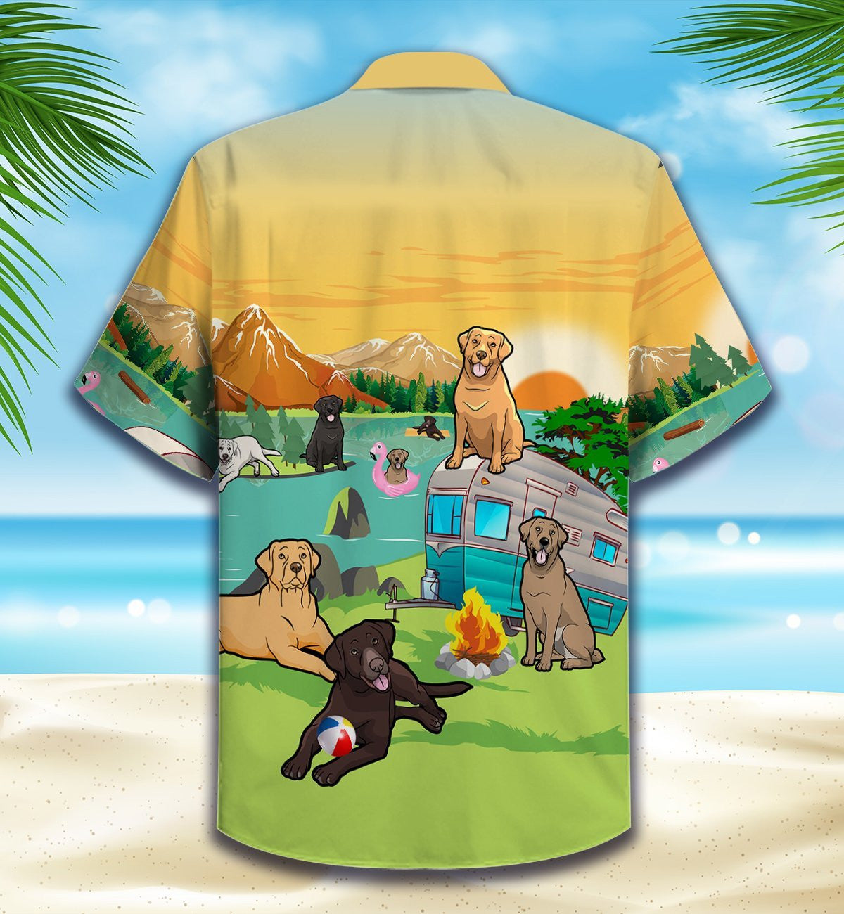 Beautiful Labrador Lover Camping Pattern Hawaiian Shirt, Hawaiian For Gift