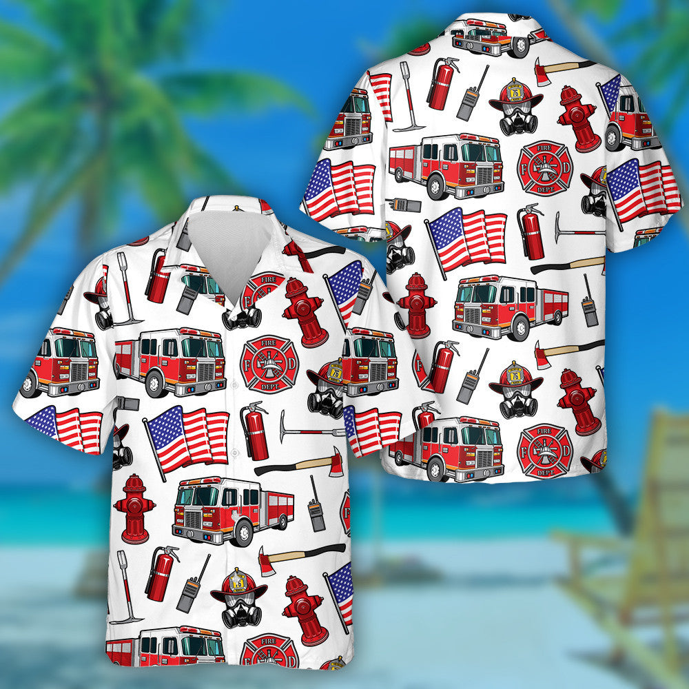 Firefighting Firefighter Department American Flag Elements Hawaiian Shirt, Hawaiian Shirt Gift, Christmas Gift