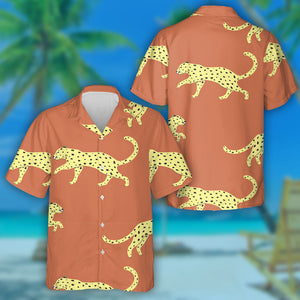 Wild African Exotic Leopard Animal On Orange Hawaiian Shirt, Hawaiian Shirt Gift, Christmas Gift