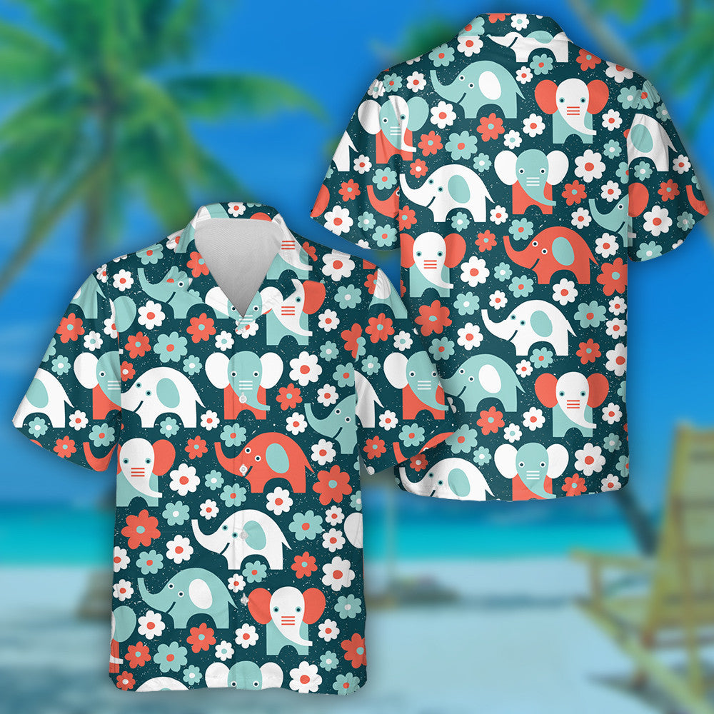 Funny Elephant With Flowers On Vintage Background Hawaiian Shirt, Hawaiian Shirt Gift, Christmas Gift