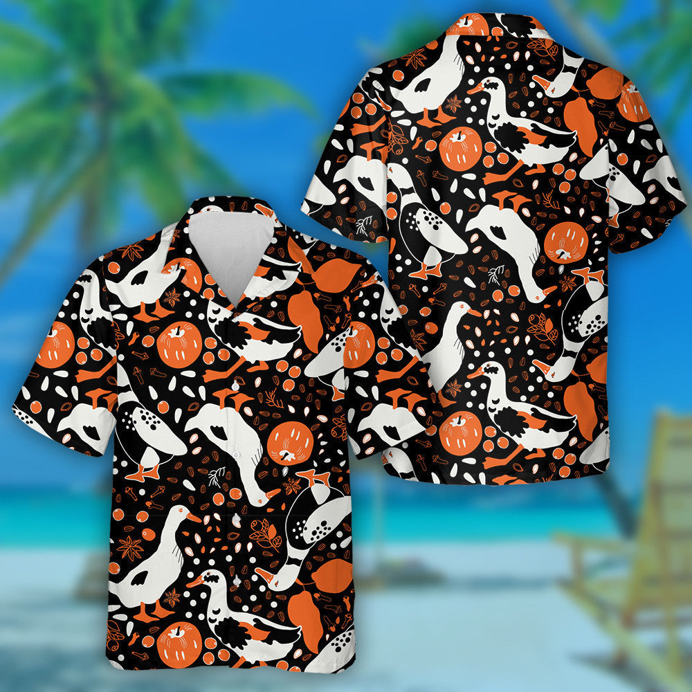 Hand Drawn Ducks Apples Leaf And Seeds Hawaiian Shirt, Hawaiian Shirt Gift, Christmas Gift