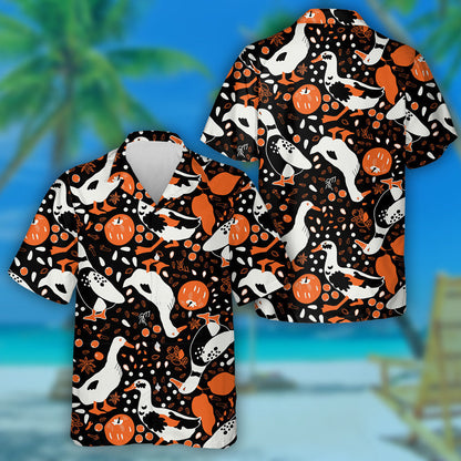 Hand Drawn Ducks Apples Leaf And Seeds Hawaiian Shirt, Hawaiian Shirt Gift, Christmas Gift