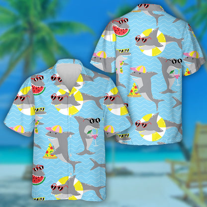 Summer Holiday Pattern With Cool Sharks In Sunglasses Hawaiian Shirt, Hawaiian Shirt Gift, Christmas Gift